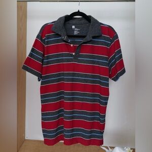 Men's Striped Polo Shirt - Red, Light Blue & Gray